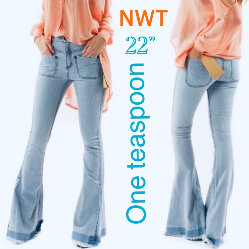 NWT 22” One teaspoon bell bottom flares Twiggy light blue jeans new with tags